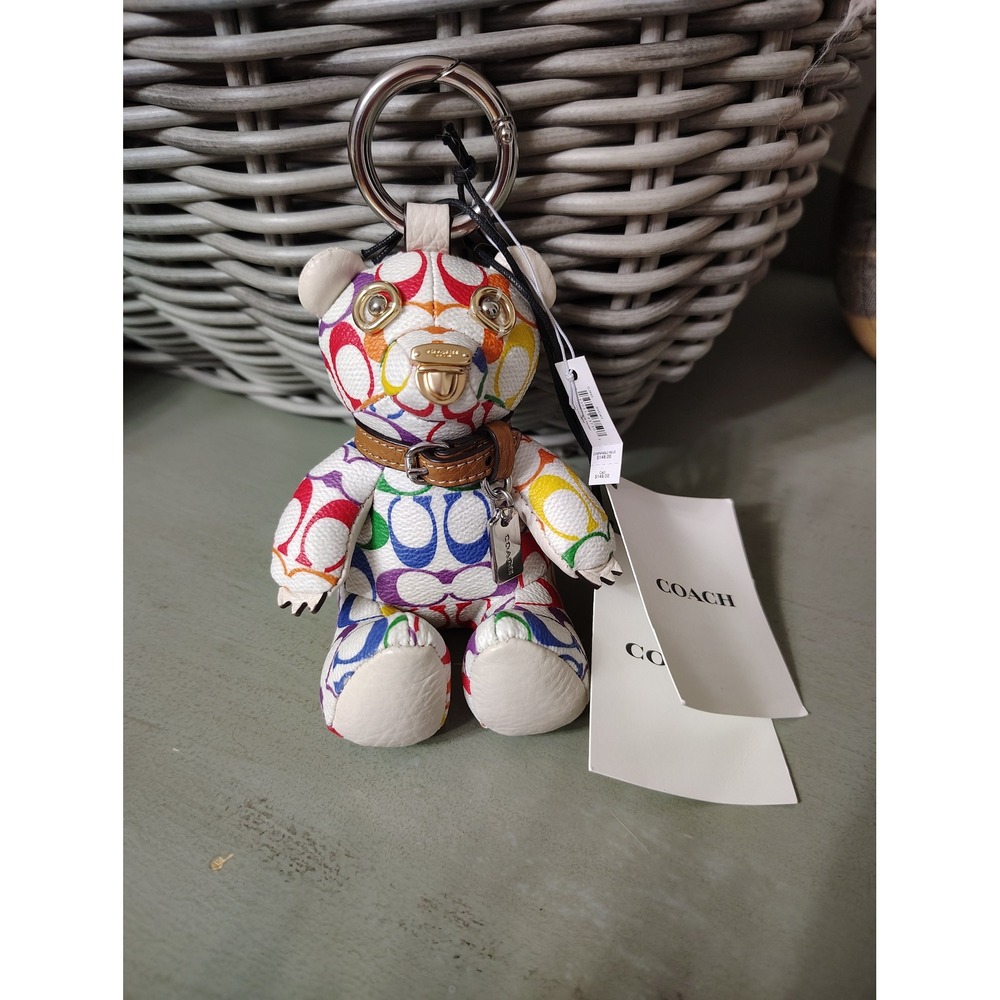 Coach Rainbow Signature Bear Charm Bag Charm Keychain Authentic NWT